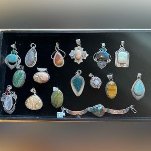 Sterling Silver Gemstone Pendants 16 for Necklaces Bracelet Moonstone Opal Etc.
